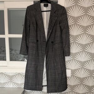 Something Navy Charcoal Plaid Trench Coat